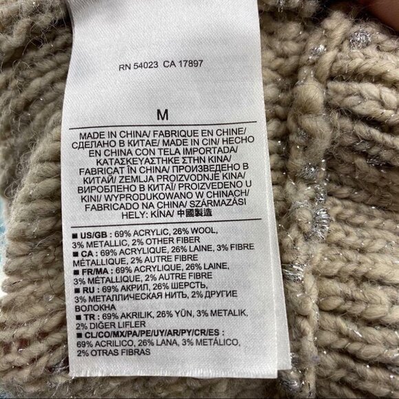 BananaRepublic metallic tulip italian wool sweater open back metallic tan sz M - Picture 10 of 10